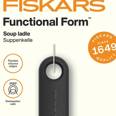 Fiskars Functional Form suppeske med silikone sort 29,5 cm