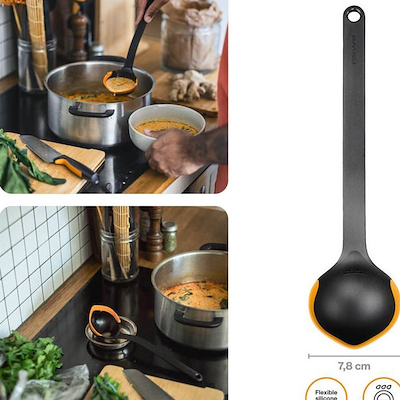 Fiskars Functional Form suppeske med silikone sort 29,5 cm