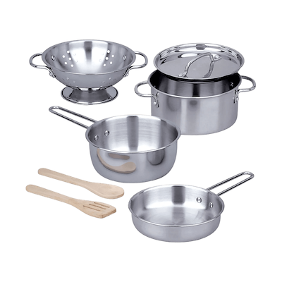 Melissa & Doug køkkenlegetøj grydesæt rustfrit stål 8 dele