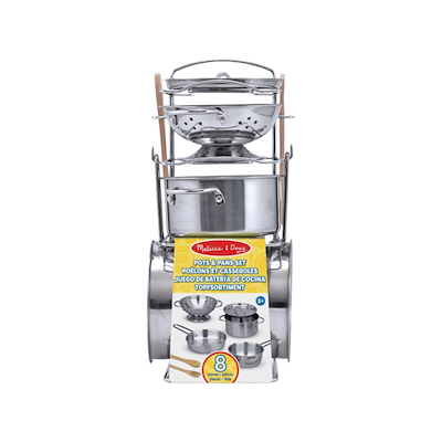 Melissa & Doug køkkenlegetøj grydesæt rustfrit stål 8 dele