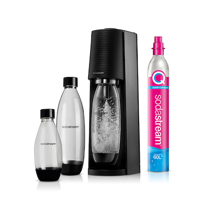 Sodastream Terra Megapack danskvandsmaskine sort 1 liter inkl. kulsyrepatron og 3 flasker
