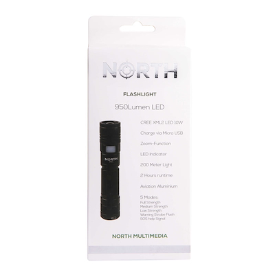 North lommelygte sort 950 lumen