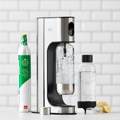 AGA Exclusive Steel sodavandsmaskine inklusiv 2 flasker og 1 kulsyrepatron