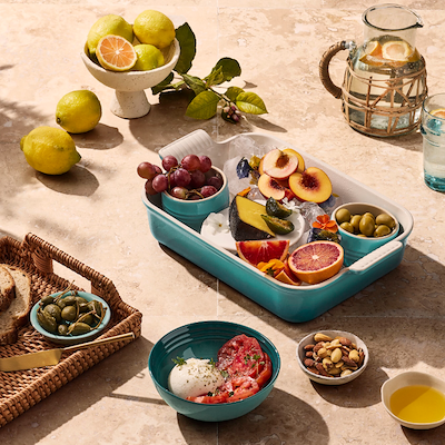 Le Creuset Signature stentøj Heritage rektangulært fad 32 cm Bleu Riviera