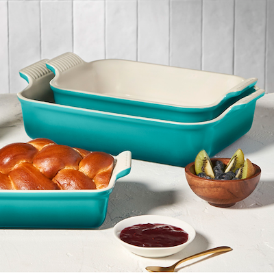 Le Creuset Signature stentøj Heritage rektangulært fad 32 cm Bleu Riviera
