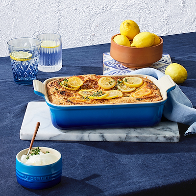 Le Creuset Signature stentøj Heritage rektangulært fad 32cm Azure