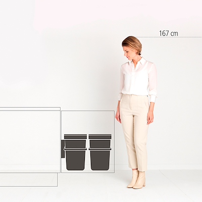 Brabantia indbygningsmodul 2 x 16 liter grå/jade