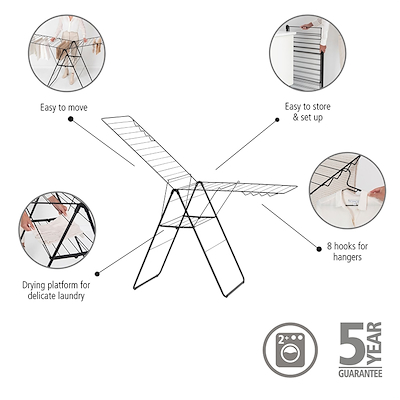 Brabantia Hang-On tørrestativ mat sort 25 meter