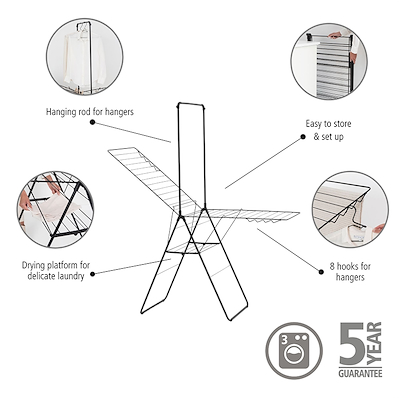 Brabantia Hang-On tørrestativ mat sort 25 meter med bøjlestang