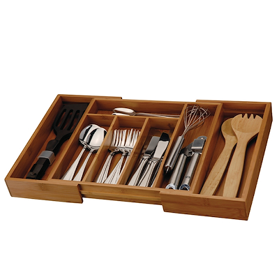 Bestikbakke i bambus justerbar 34 x 28 cm