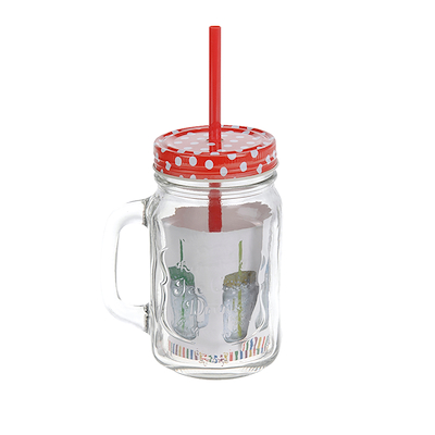 Drikkeglas med låg og sugerør 450 ml i 4 assorterede farver
