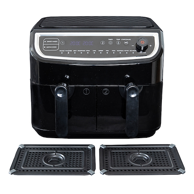 Gastronoma Low Fat dobbelt airfryer & dehydrator sort 9 liter 2400 watt - keramisk belægning