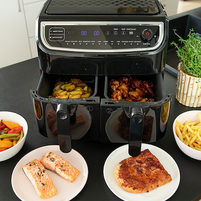 Gastronoma Low Fat dobbelt airfryer & dehydrator sort 9 liter 2400 watt - keramisk belægning