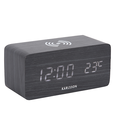 Karlsson Block vækkeur med trådløs oplader sort