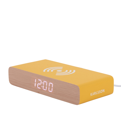 Karlsson Retro Flat vækkeur med trådløs oplader gul