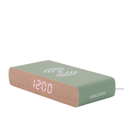 Karlsson Retro Flat vækkeur med trådløs oplader grøn
