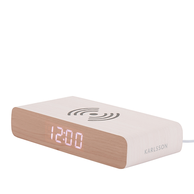 Karlsson Retro Flat vækkeur med trådløs oplader hvid