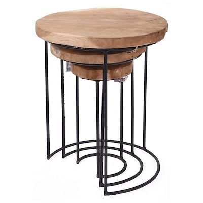 Sideborde sæt med 3 størrelser teak/sort metal