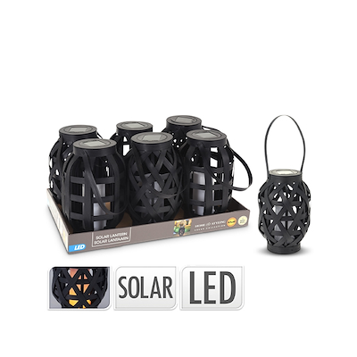 Solar lanterne sort rattan 24,5 cm