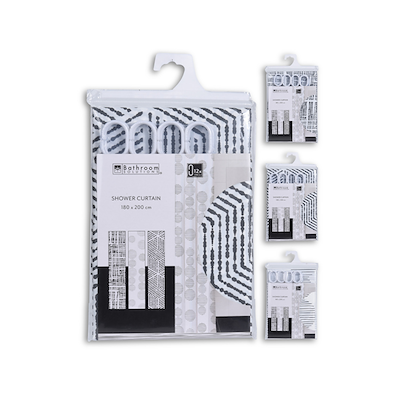 Badeforhæng 180x200 cm inklusiv kroge assorteret