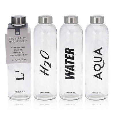 Drikkeflaske i glas 750 ml - 4 assorterede varianter
