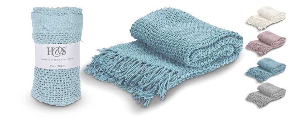 H&S Home & Styling Collection plaid uld lyseblå 130x170 cm