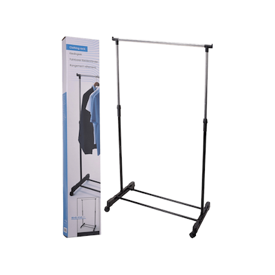 Tøjstativ med 4 hjul justerbart sort 80x43xH90-160 cm