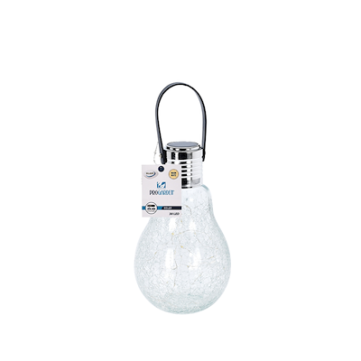 Solcellelampe i rustfrit stål med krakeleret glas
