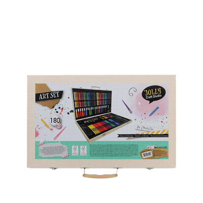 Tegne- og malesæt 179 dele i trææske