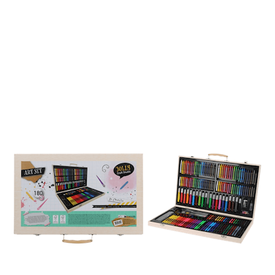 Tegne- og malesæt 179 dele i trææske