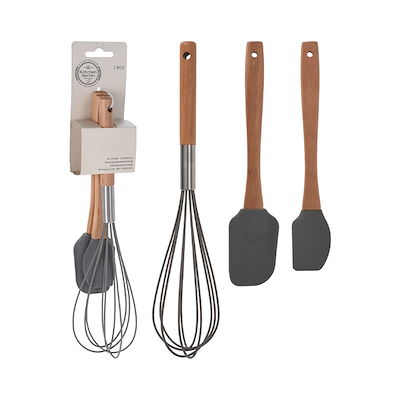 Køkkenredskaber sæt grå træ 3 stk