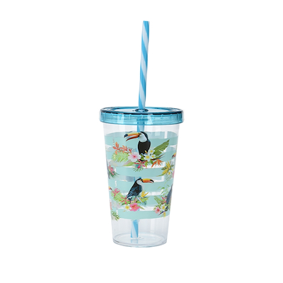 Læskedrikkrus med sugerør 660 ml i 3 assorterede design