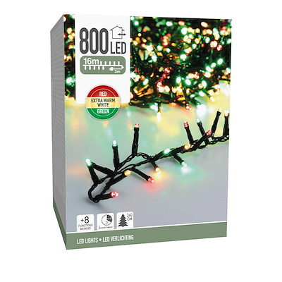 LED lyskæde ude & inde 800 led multifarvet 16 m