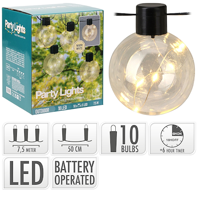 Lyskæde med klare pære ude & inde Ø8 cm