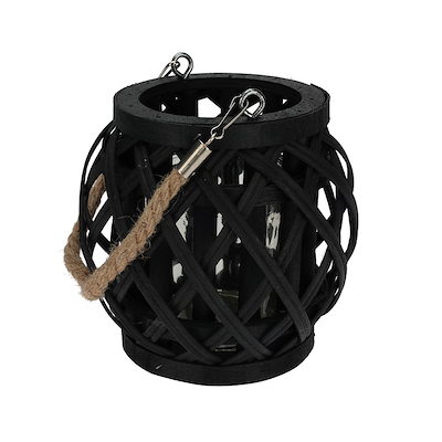 Bambus lanterne sort flet H15 cm