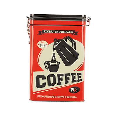 Kaffedåse i metal med patentlukning- 4 assorterede design