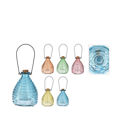 Hvepsefælde i glas med korklåg assorteret farver H 13 cm