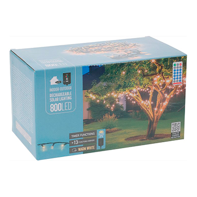 Solar lyskæde med 800 LED varm hvid 16+3 meter