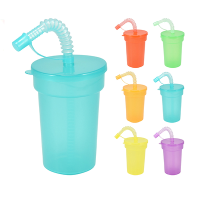 Drikke krus med sugerør 380 ml - 6 assorterede farver