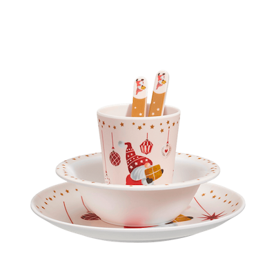 Børneservice med juledesign 5 dele assorteret