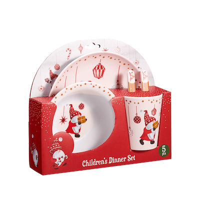Børneservice med juledesign 5 dele assorteret