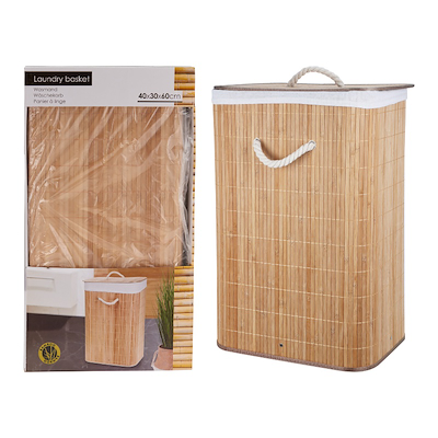 Vasketøjskurv foldbar bambus 40x30x60 cm