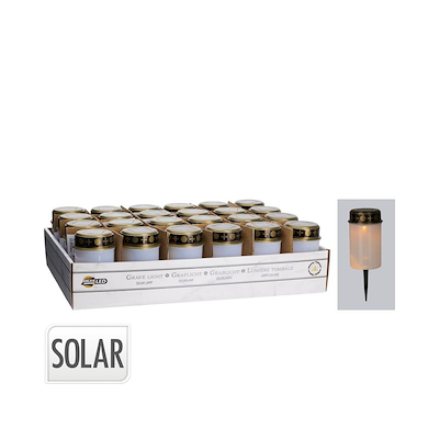 Solcelle gravlys med spyd hvid Ø 6,5 cm H 12 cm
