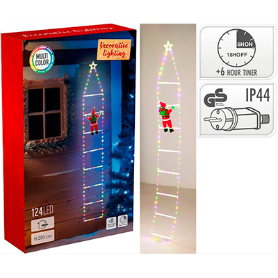 Julemand på stige 240 LED multifarvet 300 cm