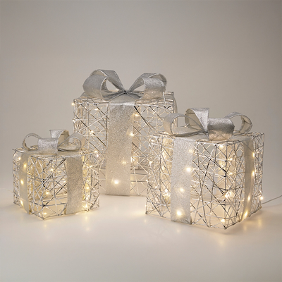LED gaveæske firkantet sæt med 3 stk. sølv