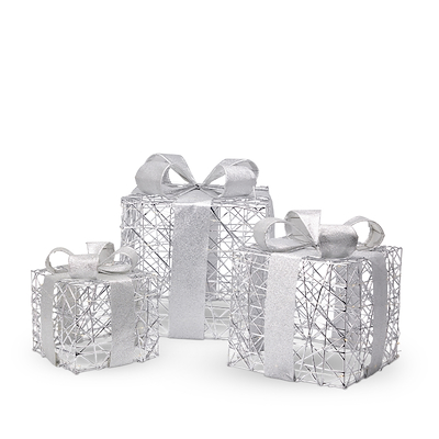 LED gaveæske firkantet sæt med 3 stk. sølv