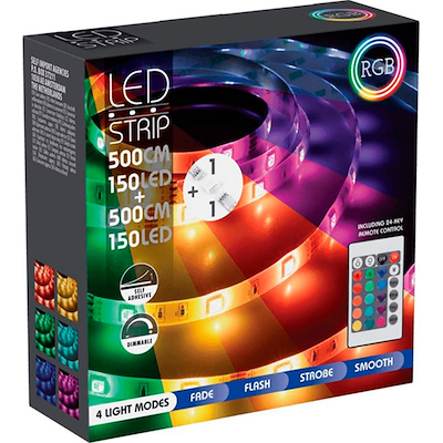 LED lysbånd med fjernbetjening multifarvet 5+5 meter 24 watt