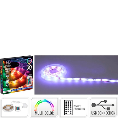 LED lysbånd med fjernbetjening multifarvet 5 meter