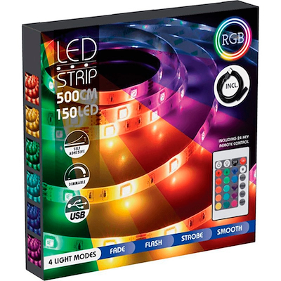 LED lysbånd med fjernbetjening multifarvet 5 meter