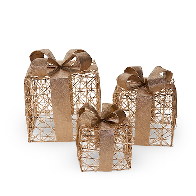 LED gaveæske firkantet sæt med 3 stk. guld